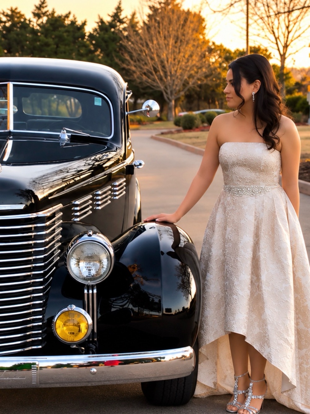 Cachet Strapless Lace High-Low Dress in Champagne - Size 6